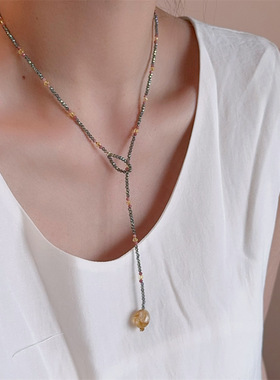 新中式灰绿色天然石项链女时尚复