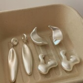 法式 夸张宽面水滴重工拉丝耳钉文艺复古耳饰女潮 复古网红博主同款