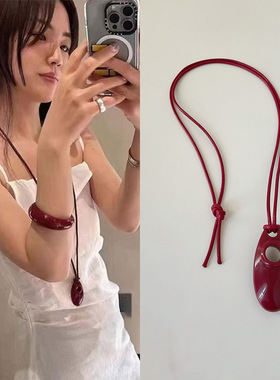 韩国ins博主同款安可拉红色吊坠