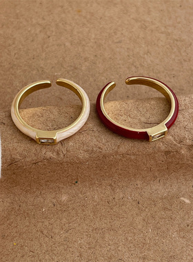 法式高级感超显白红色滴釉锆石戒