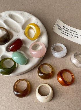 ins风彩色椭圆树脂戒指女小众个