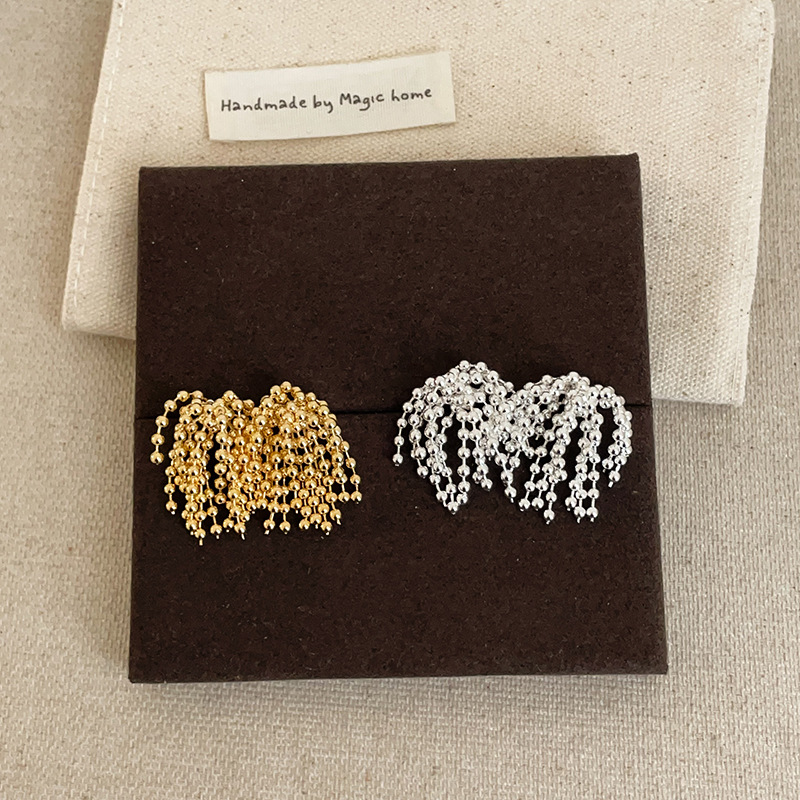 小众高级感金属球球烟花流苏耳钉女夸张个性时尚通勤百搭耳环耳饰