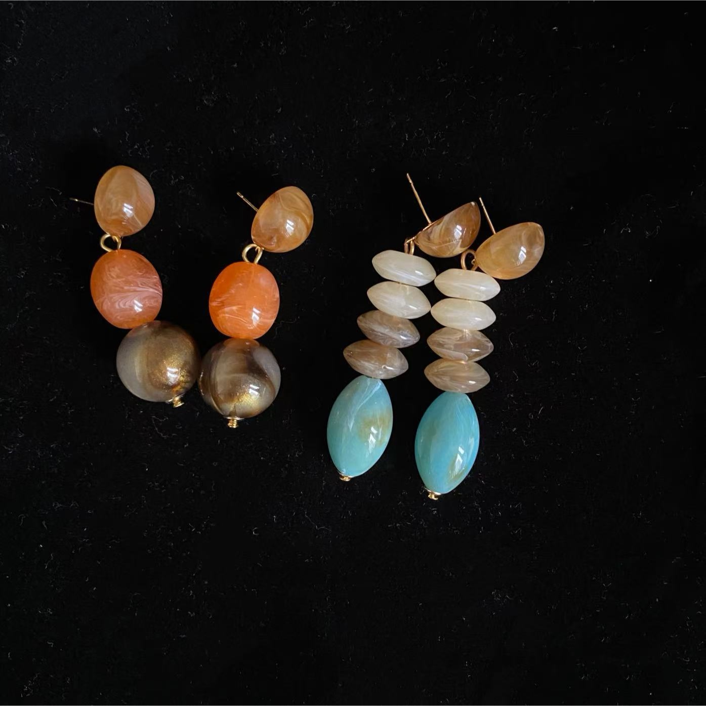 复古彩色宝石耳环中古撞色耳钉小众高级感设计耳饰树脂醋酸耳坠