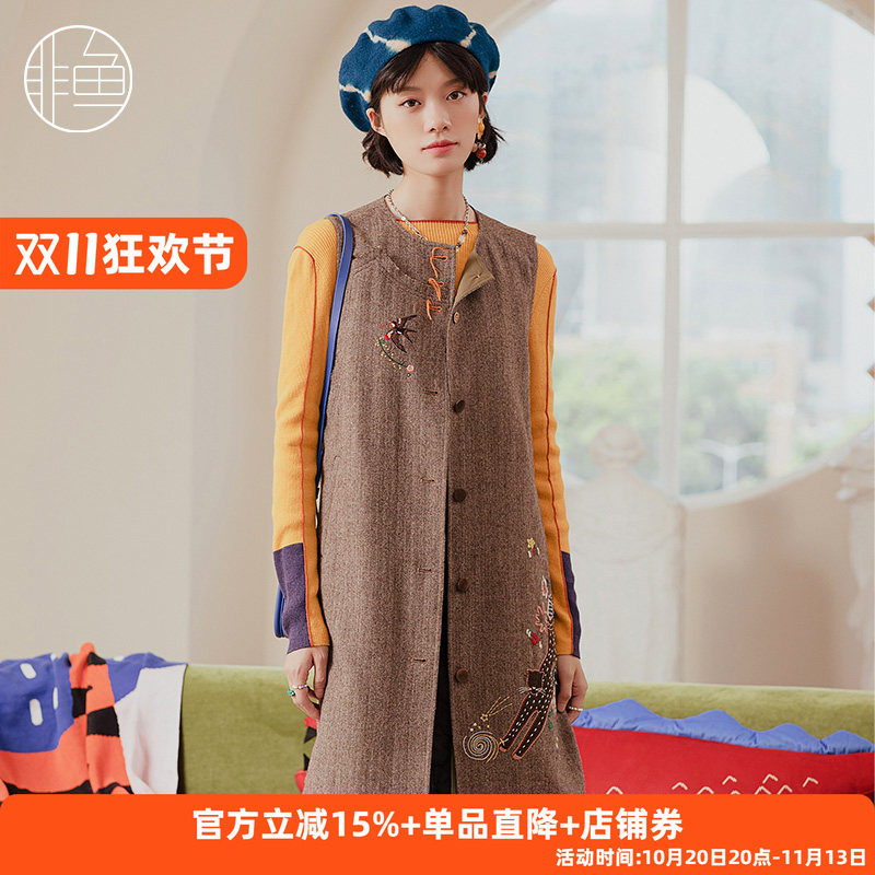 非鱼马甲女秋冬新款修身无袖大衣马夹背心显瘦毛呢外套