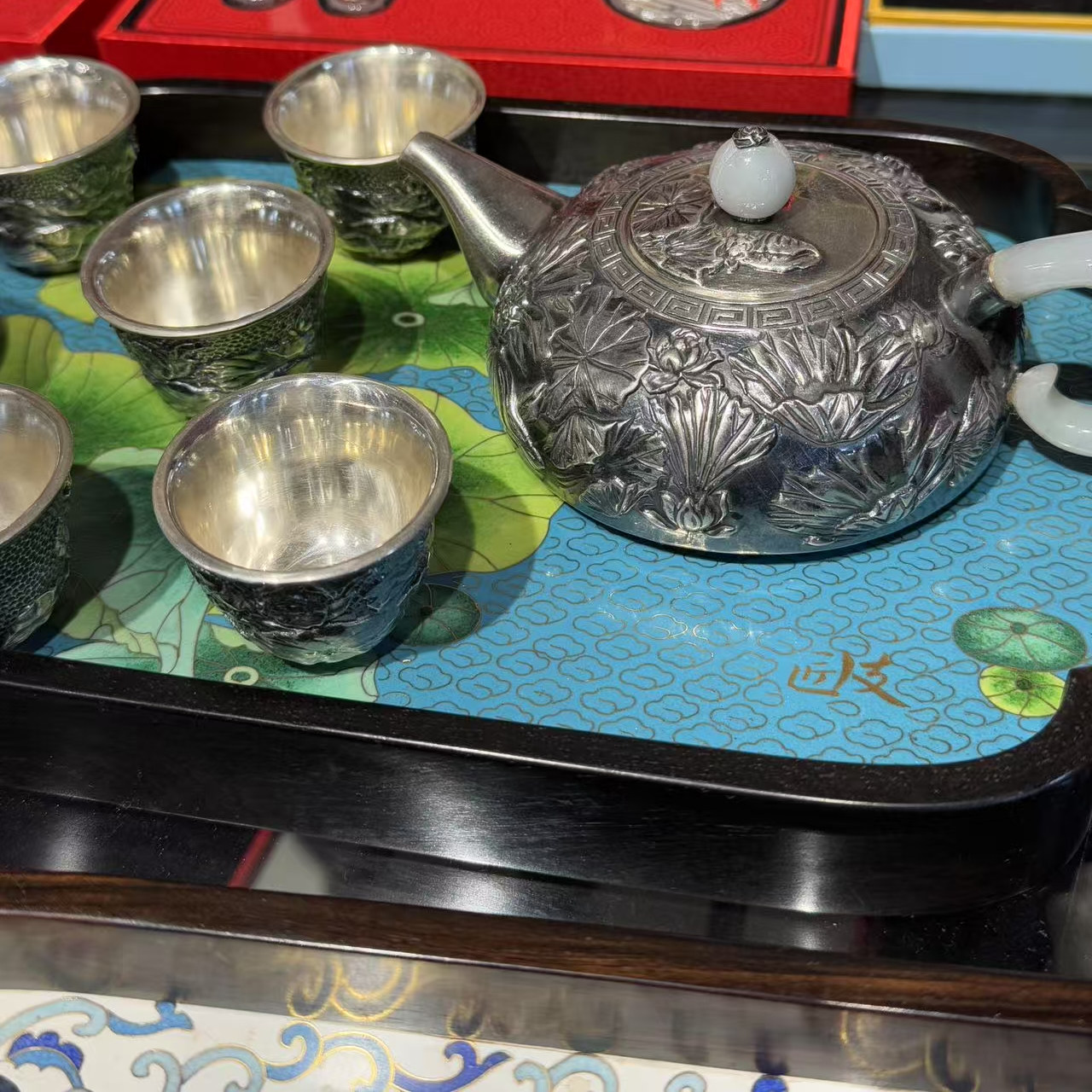 纯银茶壶纯手工錾刻描金工艺茶壶