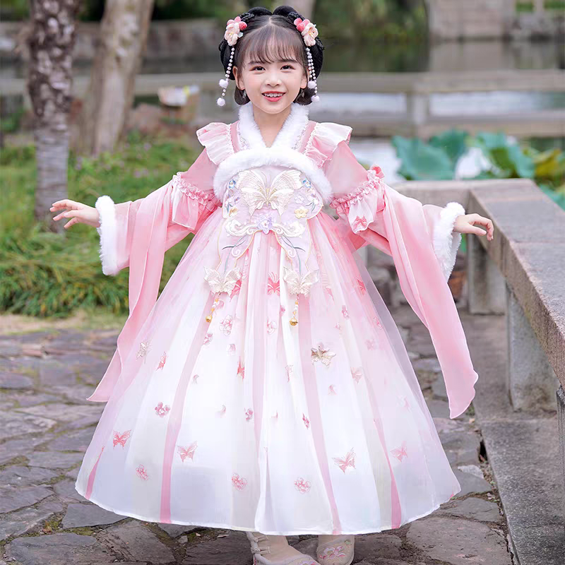 女童连衣裙秋冬汉服2024新款超仙中国风唐朝公主古装儿童裙子冬季