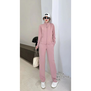 慕格运动服休闲品牌女2024秋米白色阔腿裤立领轻奢长袖外穿两件套