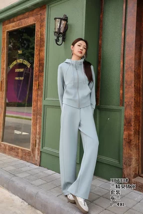 慕格轻奢品牌运动套装女装26年春新兰色直筒裤长袖休闲两件服正品