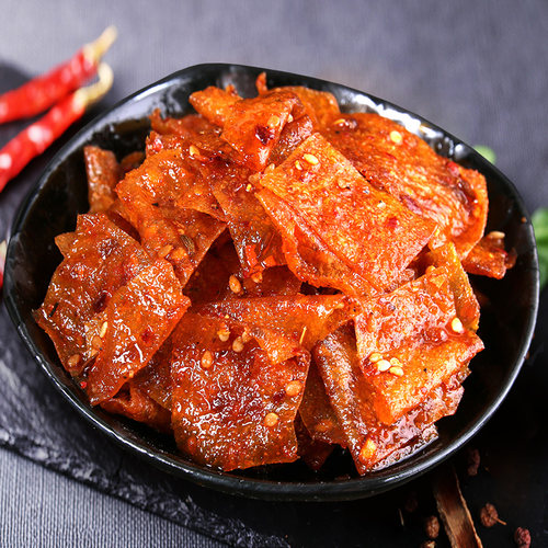 湖南特产自制香辣豆皮辣条片80后麻辣小吃豆干散装零食4包共500g - 封面