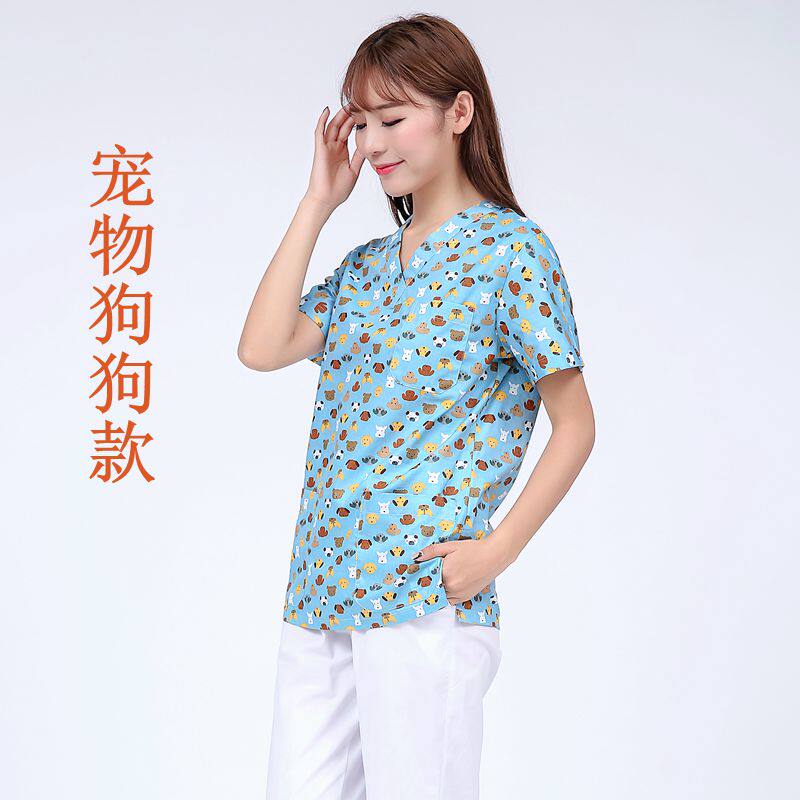 JIE WEIYI FLORAL HAND WASHING CLOTHES PET DOCTOR CLOTHES FOOT THERAPY CLOTHES BEAUTY CLOTHES NURSE CLOTHES SHORT-SLEEVED WOMENS AND CHILDRENS CLOTHES CONFINEMENT CLOTHES