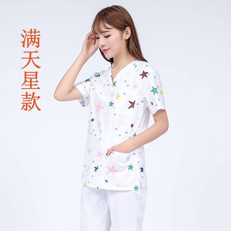 JIE WEIYI FLORAL HAND WASHING CLOTHES PET DOCTOR CLOTHES FOOT THERAPY CLOTHES BEAUTY CLOTHES NURSE CLOTHES SHORT-SLEEVED WOMENS AND CHILDRENS CLOTHES CONFINEMENT CLOTHES