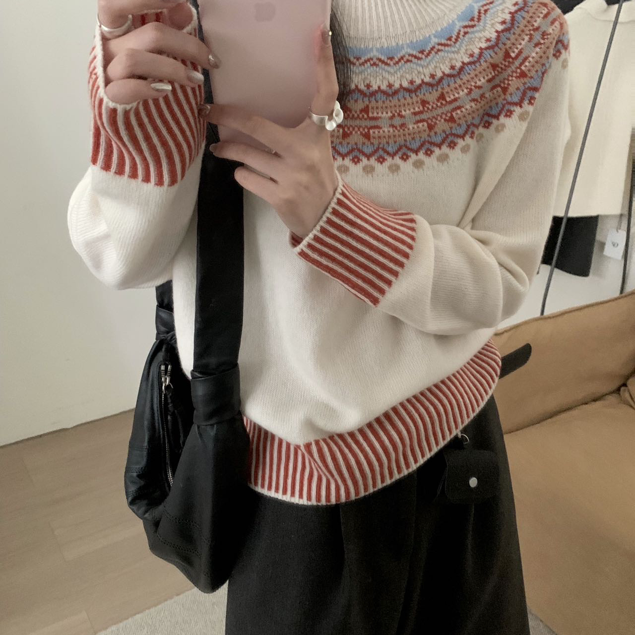 TOMORROW复古经典费尔岛提花保暖套头毛衣