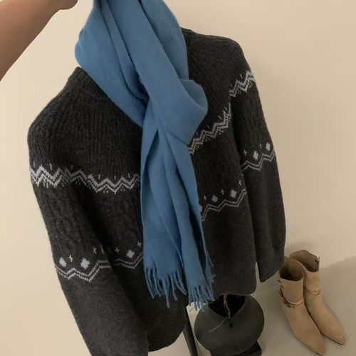 LEAVES-冬上新圆领插肩袖撞色洋气显瘦保暖毛衣668