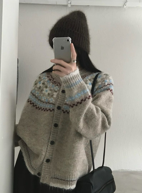 自带氛围感费尔岛开衫韩系休闲宽松费尔岛复古针织A1271