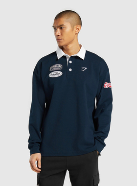 秋新款 2025重磅 Gymshark ruby 海军运动翻领polo衫长袖t恤