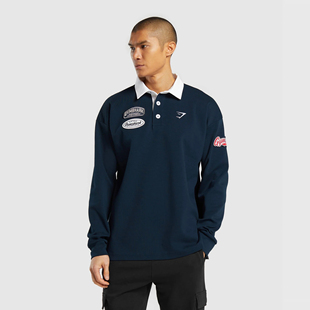 2025重磅 长袖 Gymshark 海军运动翻领polo衫 t恤 ruby 秋新款