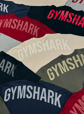 新的力量 GYMSHARK POWER 鲨鱼字母轻薄运动弹力宽松短袖t恤男