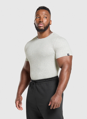 非常紧致 GYMSHARK RIBBED 弹力运动紧身纯色螺纹短袖t恤打底衫
