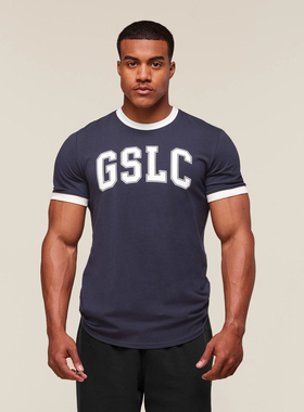 学院青春 2025新 GYMSHARK GSLC  撞色运动短袖t恤 FIT贴身弹力