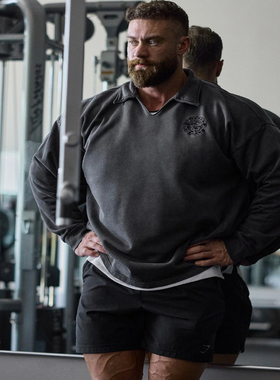 AH独家 2025重磅 GYMSHARK LEGACY PULLOVER 翻领做旧水洗卫衣