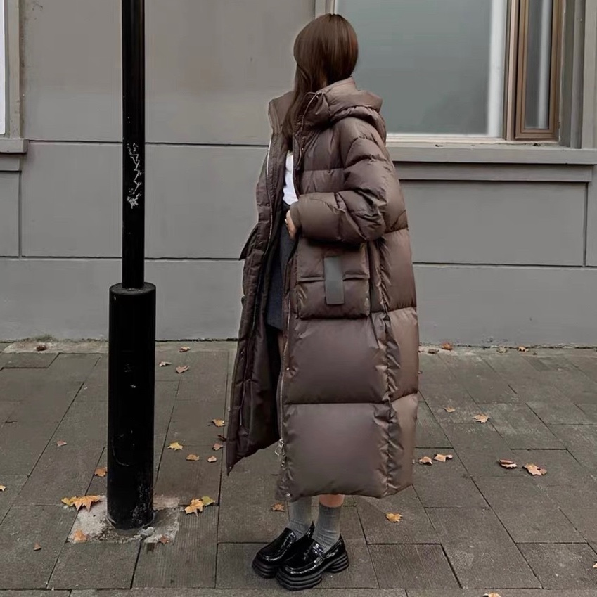 千仞 岗上冬季新款90白鸭绒长款过膝韩版宽松加厚御寒羽绒服外套