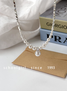 碎银子拼接人造水晶珍珠吊坠项链