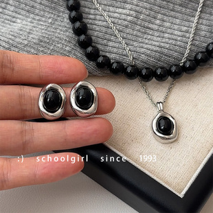 爆款 轻奢小众高级感叠戴简约毛衣链 黑玛瑙吊坠项链耳钉2026年新款