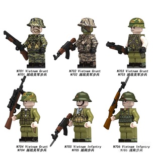 适用乐高积木人仔军事战争N701-706越战美军大头兵步兵拼装玩具