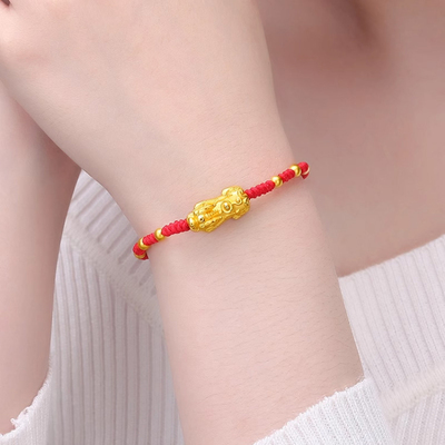 黄金貔貅手链男女情侣款本命年红手绳招财皮丘黑绳转运珠手串送礼