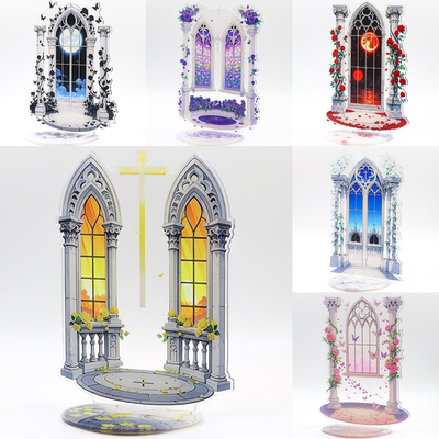 谷美亚克力立牌二次元拍摄道具场景背景板吧唧谷子展示架教堂彩窗