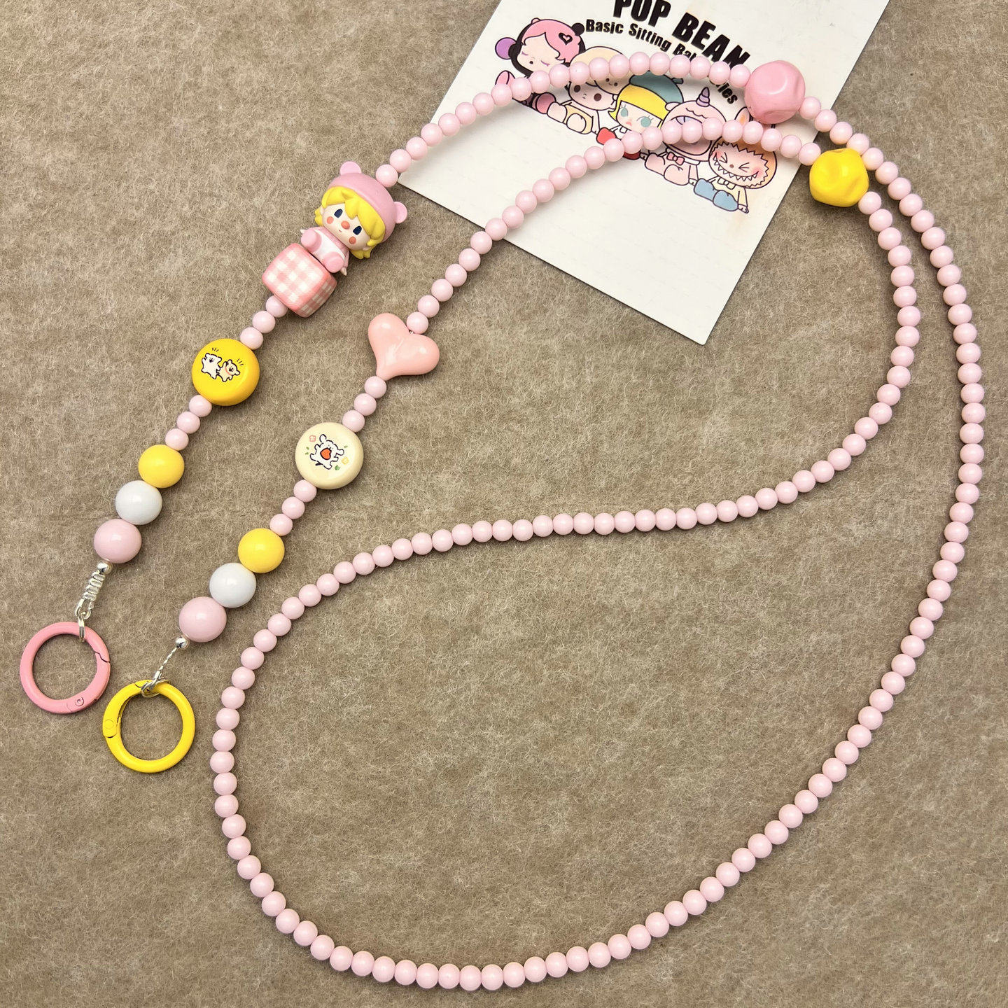 diy礼物泡泡玛特小甜豆萌粒斜跨手机壳长链条串珠挂绳可背带挂脖