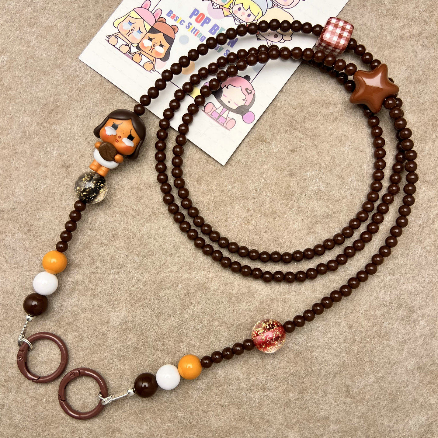 DIY泡泡正版哭娃Crybaby萌粒斜跨手机链脖子可爱串珠可背卡通挂绳