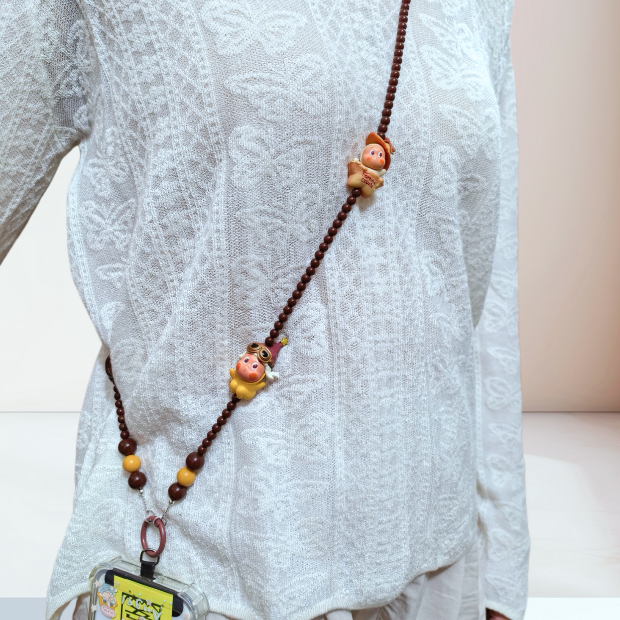 原创diy泡泡改娃星星人萌粒斜跨手机链串珠长挂绳脖子相机可背绳