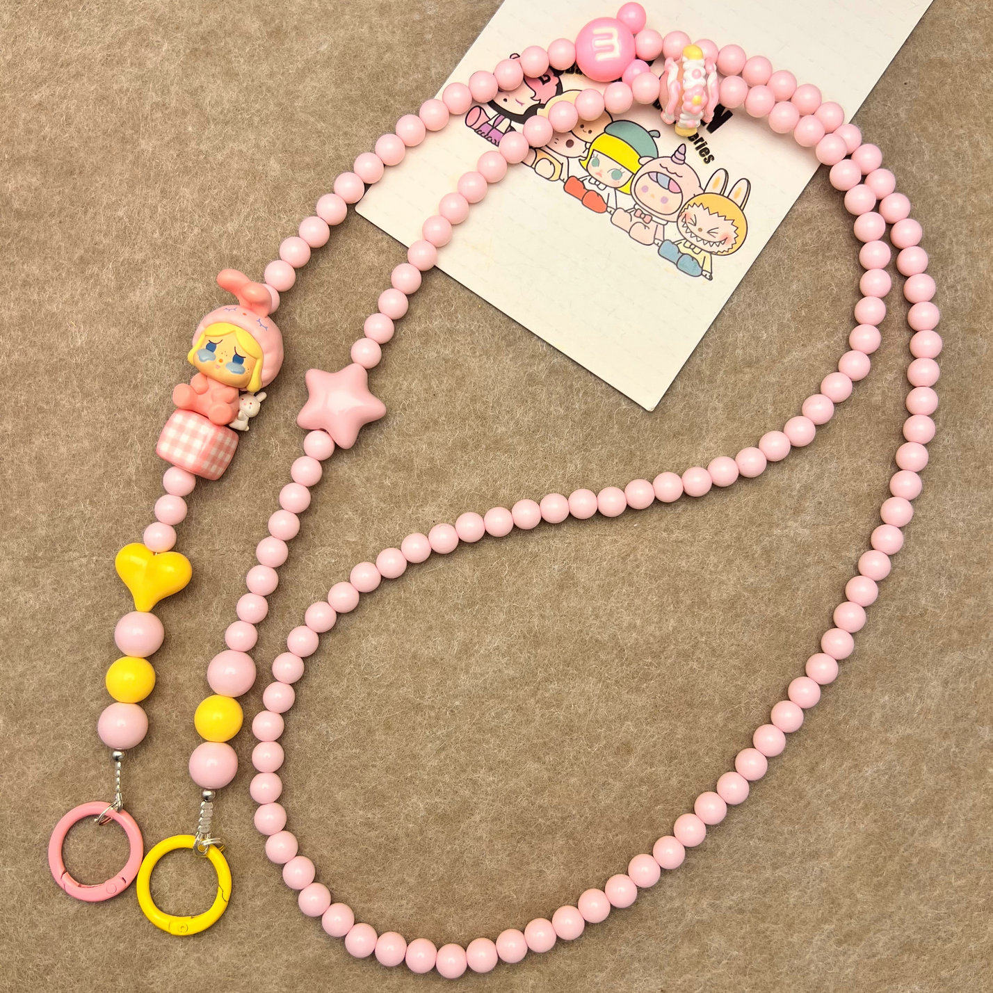 diy正版泡泡玛特Crybaby哭娃萌粒斜跨手机壳链条长挂绳可背串珠款