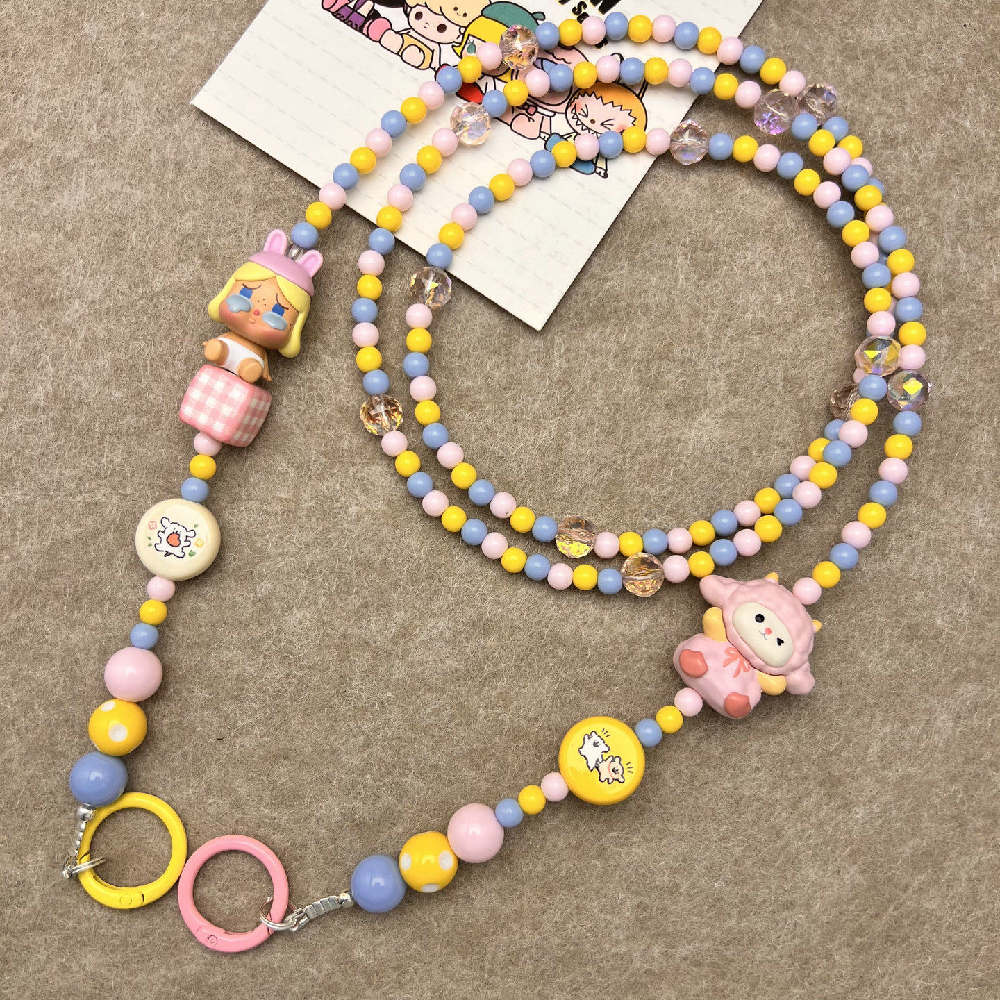 diy原创泡泡马特哭娃萌粒斜跨手机链串珠可爱长挂绳可背脖子挂件