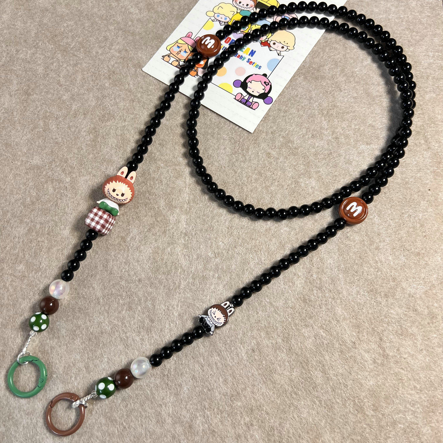 diy礼物泡泡玛特拉布布萌粒斜跨手机壳长链条挂绳串珠可背搭配饰