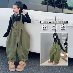 森系复古工装背带裤套装女童2025秋冬新款洋气时髦修身显瘦上衣