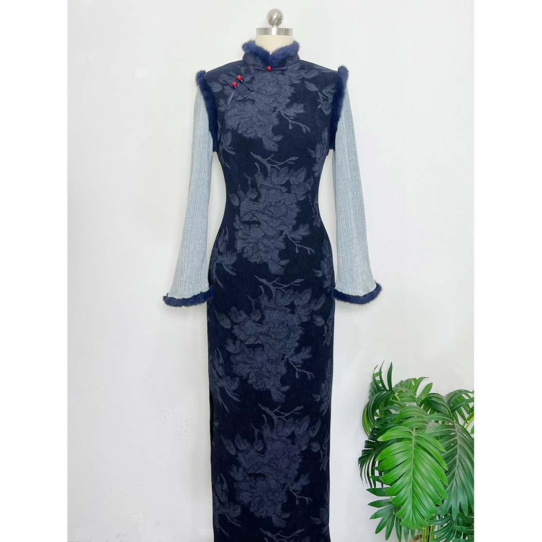 （冬羽125cm）秋冬新款加绒旗袍长袖显瘦气质日常复古新中式旗袍