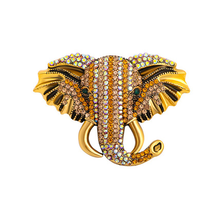 Light Luxury Full Diamond Elephant Brooch, Punk Style Elephant Head Pin for Men and Women, Available in Multiple Colors, Suit Jacket Brooch Accessory