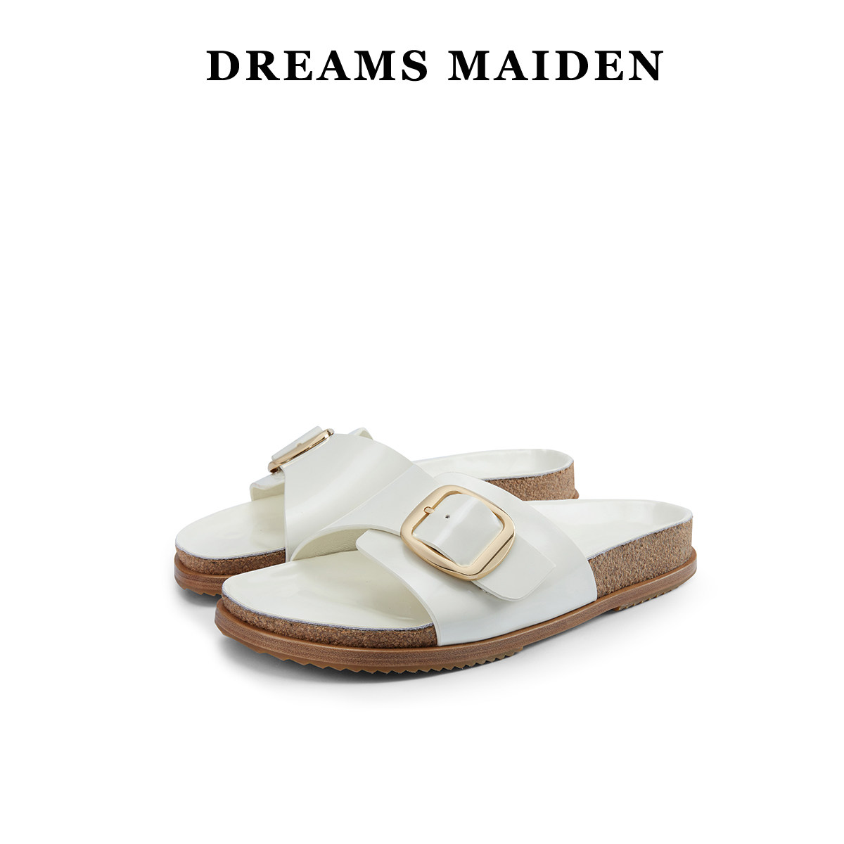 2025夏季新款Dreamsmaiden女鞋小众设计露趾白色平底真皮时尚凉拖