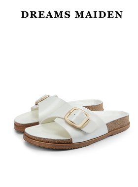 2025夏季新款Dreamsmaiden女鞋小众设计露趾白色平底真皮时尚凉拖