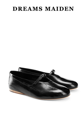 2025春夏新款Dreamsmaiden女鞋小众设计圆头黑色平底真皮玛丽珍鞋