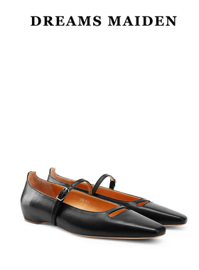 Dreamsmaiden女鞋小众设计2025春夏新款方头平底黑色真皮玛丽珍鞋