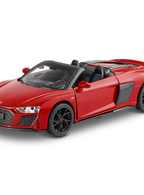 彩珀成真1:32合金红黄色奥迪R8敞篷赛跑车模型开门回力儿童玩具男