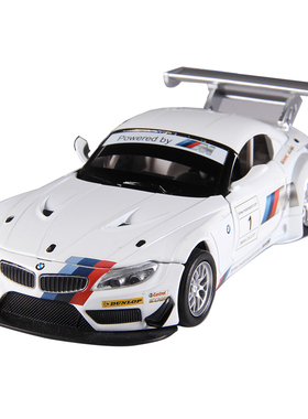 彩珀成真1:32合金白色宝马Z4 GT3赛跑车模型声光回力开门儿童玩具