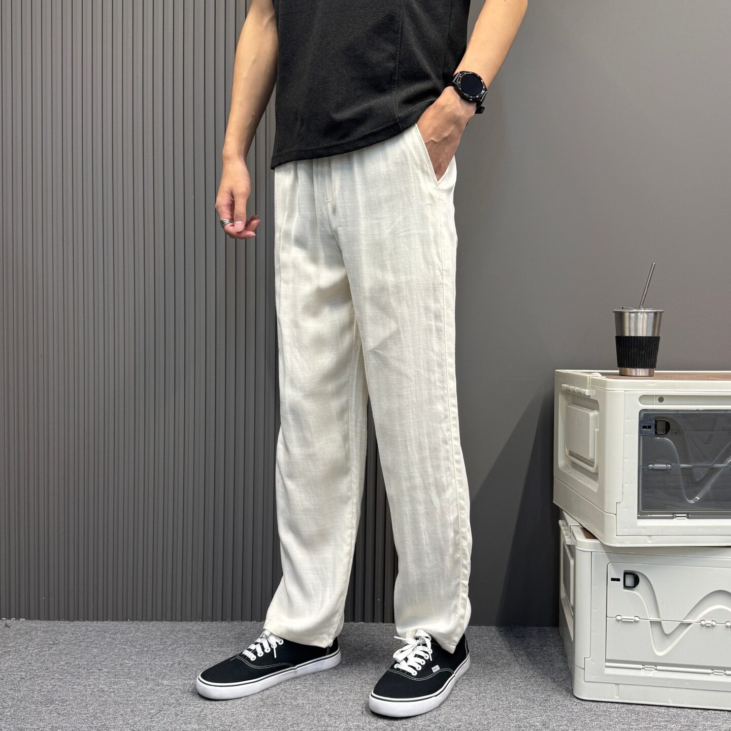 新款老钱风纯棉裤子男女同款日系慵懒感阔腿裤直筒宽松日常休闲裤