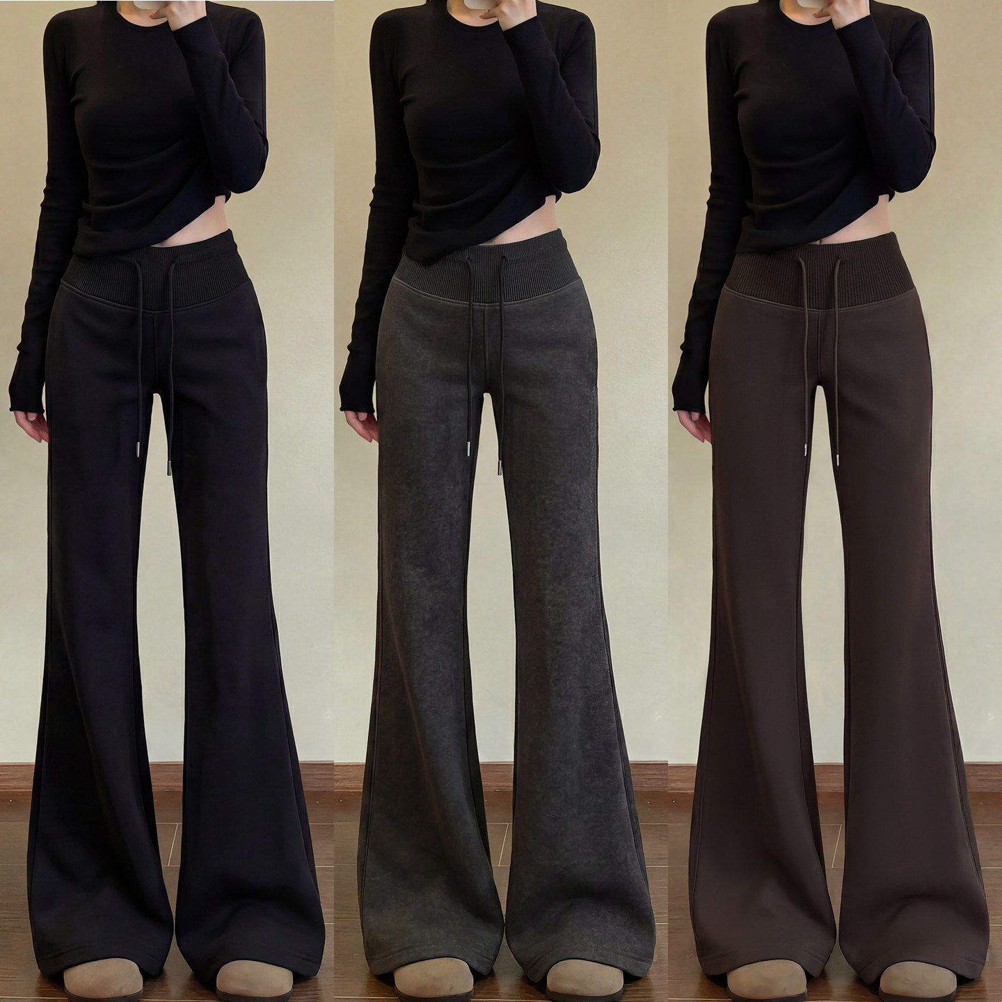 黑色喇叭运动裤女2026春秋新款小个子垂感微喇卫裤高腰显瘦马蹄裤