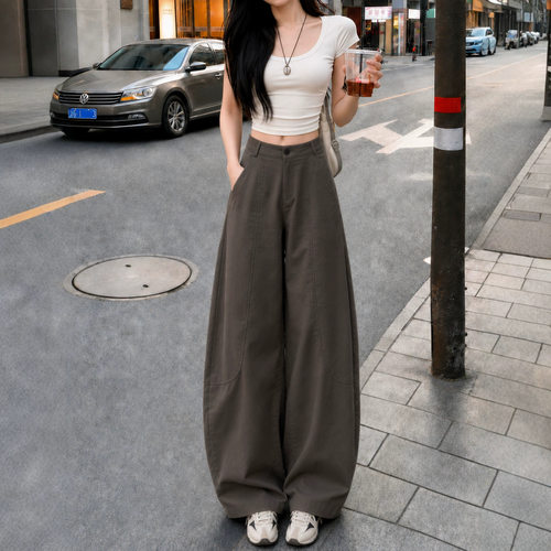 黑色阔腿工装裤女2026新款春秋季简约基础遮胯弯刀裤高腰休闲长裤