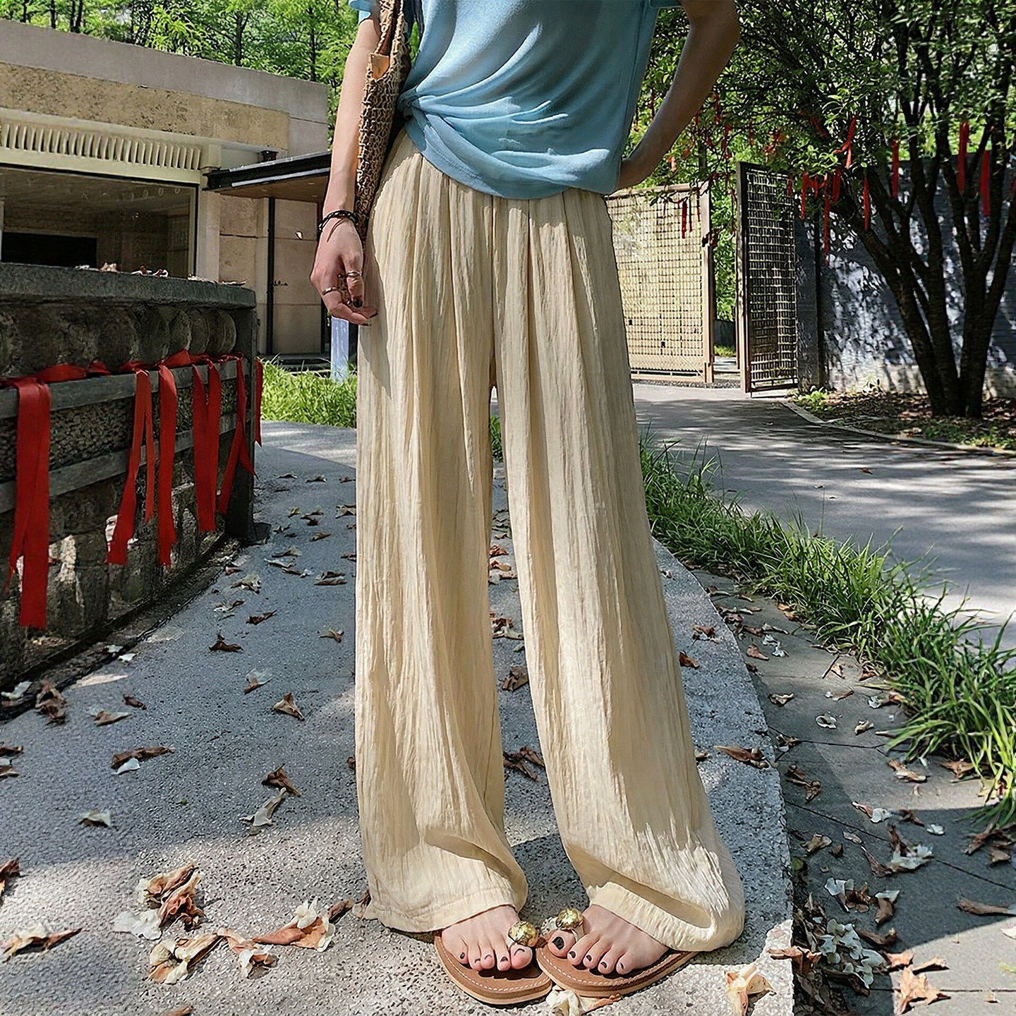 冰丝阔腿裤女夏季薄款2026新款慵懒垂感宽松小个子休闲棉麻山本裤