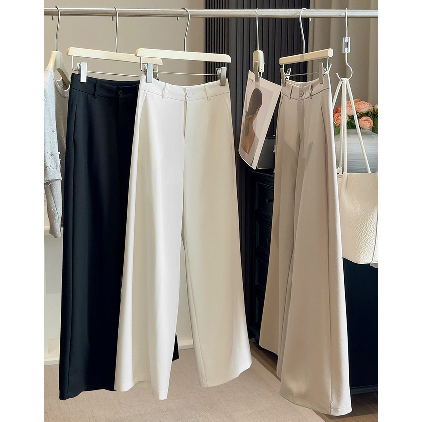 高级感窄版阔腿西装裤女春季2026新款高腰显瘦垂感直筒休闲长裤子